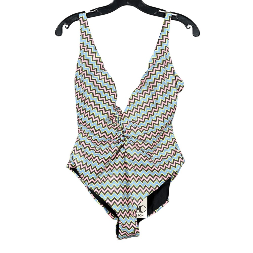 Missoni Zigzag One Piece Swimsuit Pastel Metallic Plunge V-Neck IT 44 US 8
